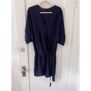 Womens Hatch Maternity V Neck 3/4 Sleeve Side Tie Navy Blue Dress Size 1
